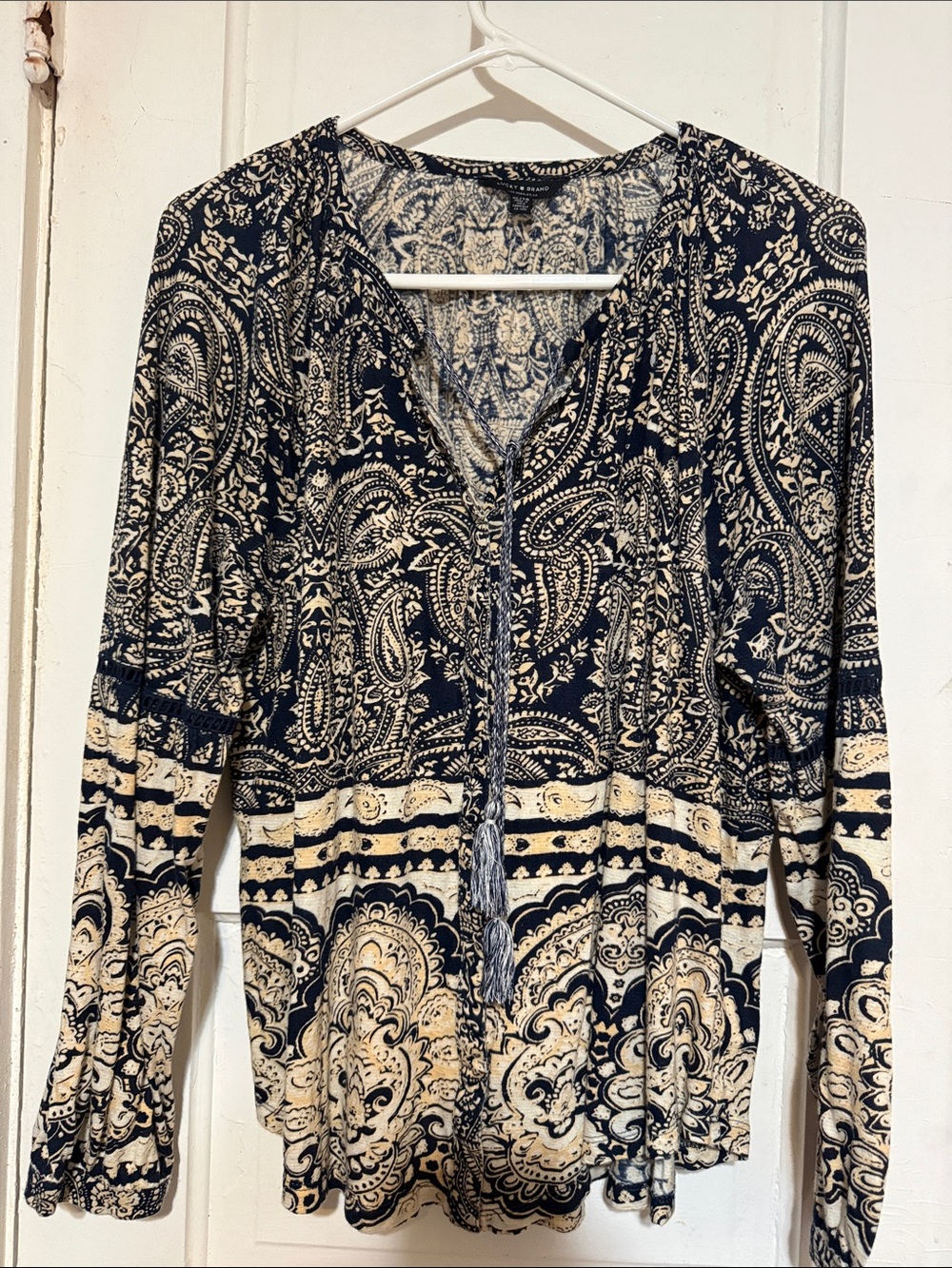 Lucky Brand Navy & Cream Paisley Tie-Front Tunic